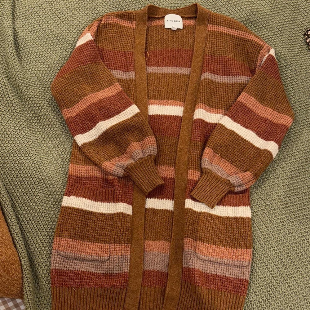 Pink Rose Multicolor Striped Cardigan